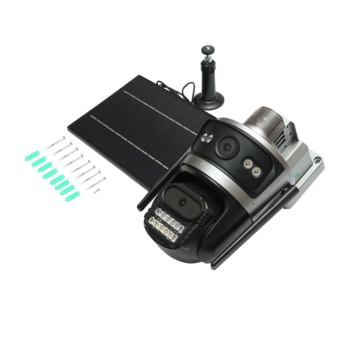 Camera supraveghere lentila duala 4 MP, cartela sim 4G, WIFI 2.4 GHz cu panou solar 7.6W, baterie 18650 incarcare rapida, rotativa 360 grade PTZ cu senzor de miscare, detectie umana PIR, alarma, night vision si aplicatie iCSee